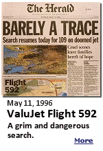 On May 11, 1996, ValuJet Airlines Flight 592 was a scheduled flight between Miami International Airport and Hartsfield-Jackson Atlanta International Airport in Georgia. The aircraft being used was a 27-year-old McDonnell Douglas DC-9-32. The flight was delayed as the aircraft arrived late from Atlanta. The plane took on a cargo of five boxes containing ''Oxy Cannisters - Empty.'' The flight plan was to climb and cruise at 35,000 feet for the one-hour thirty-two-minute flight back to Atlanta.